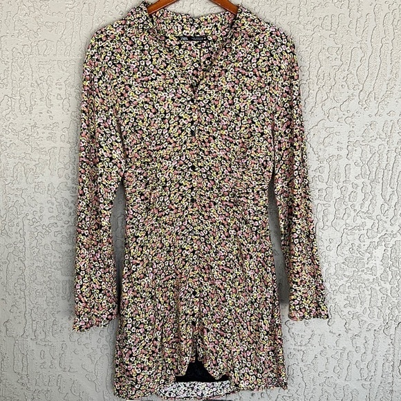 Zara Floral Print Button Front Mini Shirt Dress - Picture 2 of 14